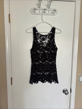 Elegant Black crochet tank Top - Feminine Layering Piece